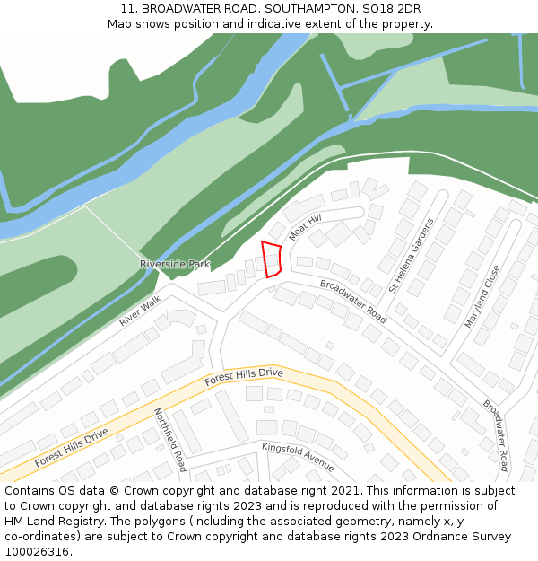 11, BROADWATER ROAD, SOUTHAMPTON, SO18 2DR: Location map and indicative extent of plot