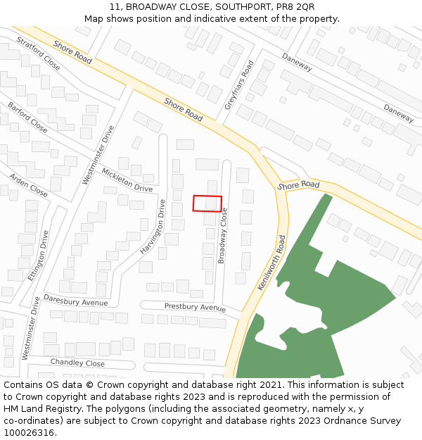 11, BROADWAY CLOSE, SOUTHPORT, PR8 2QR: Location map and indicative extent of plot