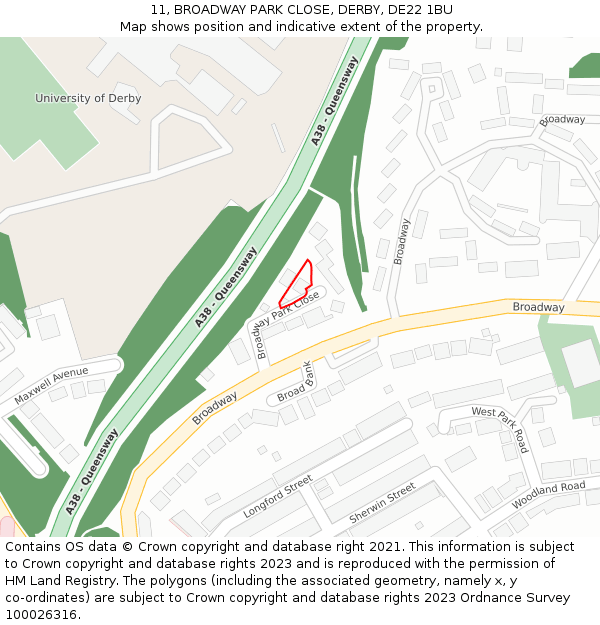 11, BROADWAY PARK CLOSE, DERBY, DE22 1BU: Location map and indicative extent of plot