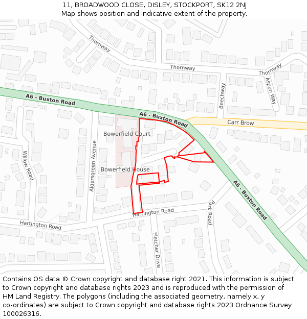 11, BROADWOOD CLOSE, DISLEY, STOCKPORT, SK12 2NJ: Location map and indicative extent of plot