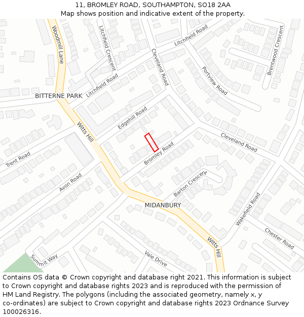 11, BROMLEY ROAD, SOUTHAMPTON, SO18 2AA: Location map and indicative extent of plot