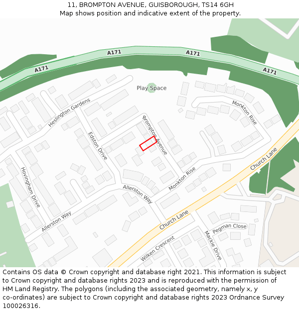 11, BROMPTON AVENUE, GUISBOROUGH, TS14 6GH: Location map and indicative extent of plot