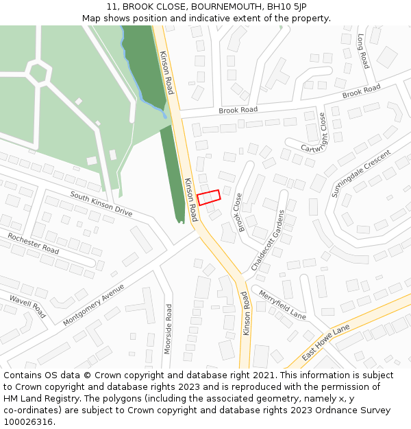 11, BROOK CLOSE, BOURNEMOUTH, BH10 5JP: Location map and indicative extent of plot