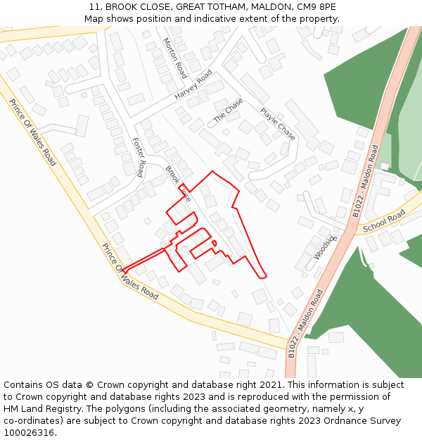 11, BROOK CLOSE, GREAT TOTHAM, MALDON, CM9 8PE: Location map and indicative extent of plot