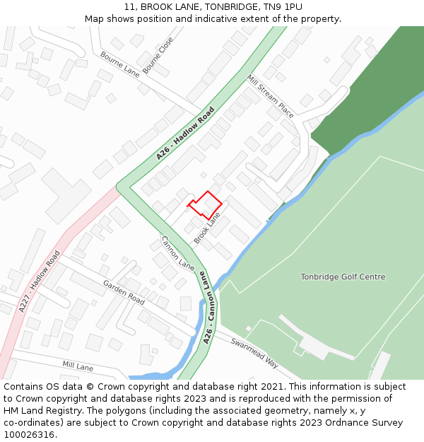 11, BROOK LANE, TONBRIDGE, TN9 1PU: Location map and indicative extent of plot
