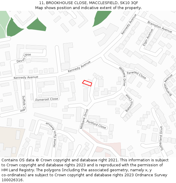 11, BROOKHOUSE CLOSE, MACCLESFIELD, SK10 3QF: Location map and indicative extent of plot