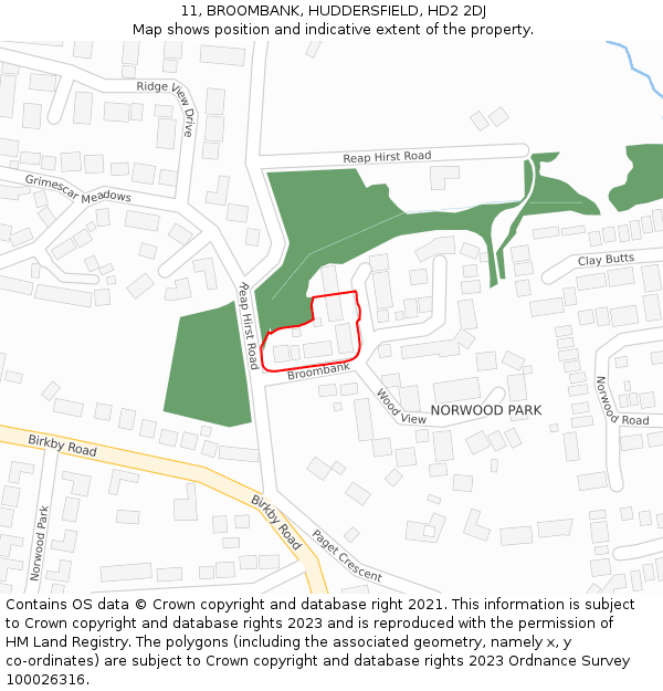 11, BROOMBANK, HUDDERSFIELD, HD2 2DJ: Location map and indicative extent of plot