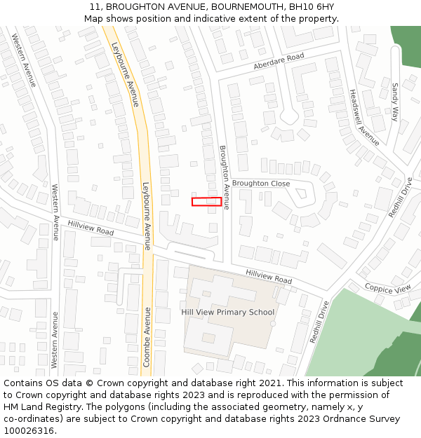 11, BROUGHTON AVENUE, BOURNEMOUTH, BH10 6HY: Location map and indicative extent of plot