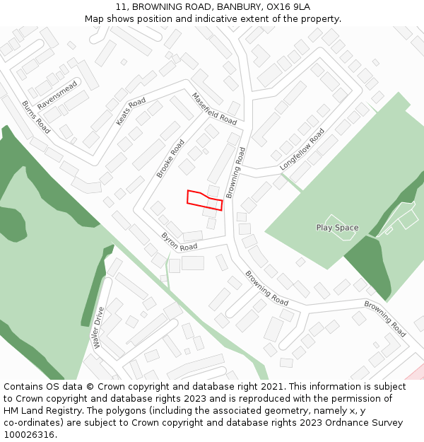 11, BROWNING ROAD, BANBURY, OX16 9LA: Location map and indicative extent of plot