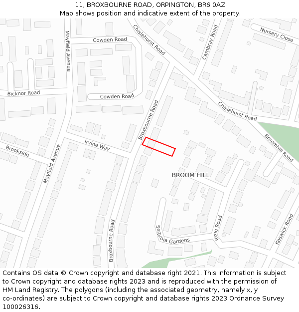 11, BROXBOURNE ROAD, ORPINGTON, BR6 0AZ: Location map and indicative extent of plot