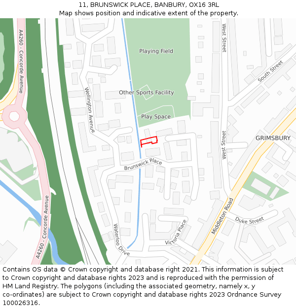 11, BRUNSWICK PLACE, BANBURY, OX16 3RL: Location map and indicative extent of plot