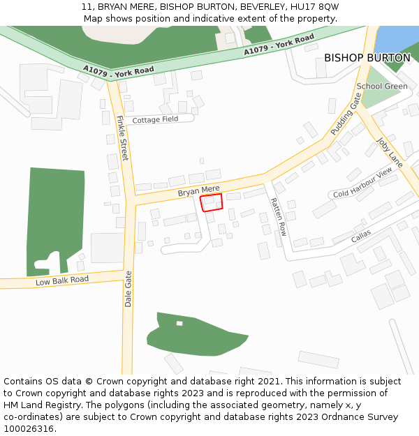 11, BRYAN MERE, BISHOP BURTON, BEVERLEY, HU17 8QW: Location map and indicative extent of plot