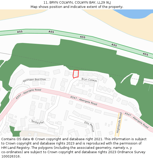 11, BRYN COLWYN, COLWYN BAY, LL29 9LJ: Location map and indicative extent of plot