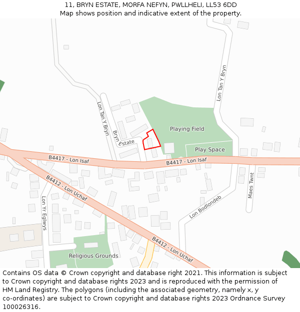 11, BRYN ESTATE, MORFA NEFYN, PWLLHELI, LL53 6DD: Location map and indicative extent of plot