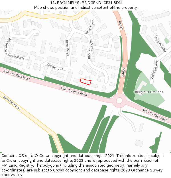 11, BRYN MELYS, BRIDGEND, CF31 5DN: Location map and indicative extent of plot