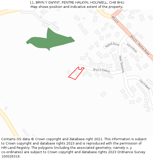 11, BRYN Y GWYNT, PENTRE HALKYN, HOLYWELL, CH8 8HU: Location map and indicative extent of plot