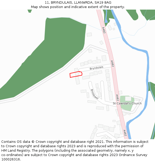 11, BRYNDULAIS, LLANWRDA, SA19 8AG: Location map and indicative extent of plot