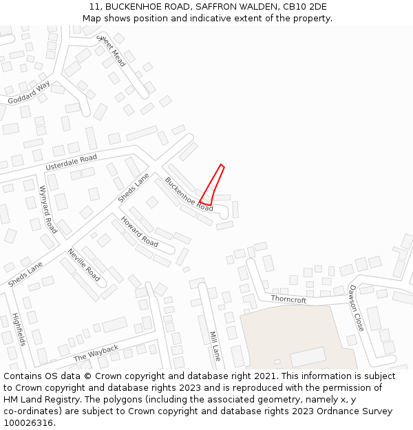 11, BUCKENHOE ROAD, SAFFRON WALDEN, CB10 2DE: Location map and indicative extent of plot