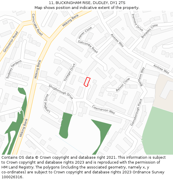 11, BUCKINGHAM RISE, DUDLEY, DY1 2TS: Location map and indicative extent of plot