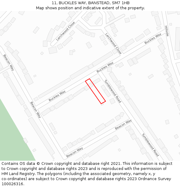 11, BUCKLES WAY, BANSTEAD, SM7 1HB: Location map and indicative extent of plot