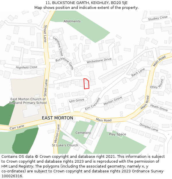 11, BUCKSTONE GARTH, KEIGHLEY, BD20 5JE: Location map and indicative extent of plot