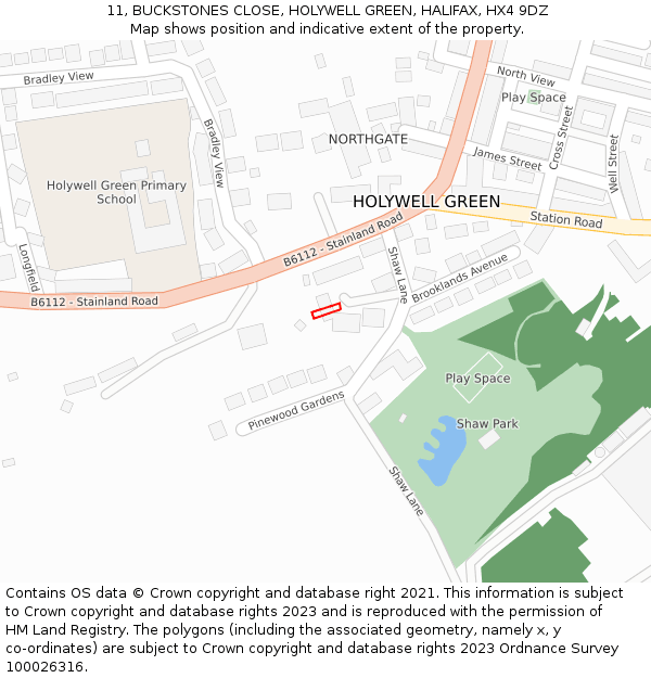 11, BUCKSTONES CLOSE, HOLYWELL GREEN, HALIFAX, HX4 9DZ: Location map and indicative extent of plot