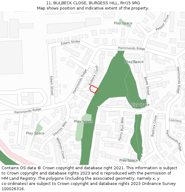 11, BULBECK CLOSE, BURGESS HILL, RH15 9RG: Location map and indicative extent of plot