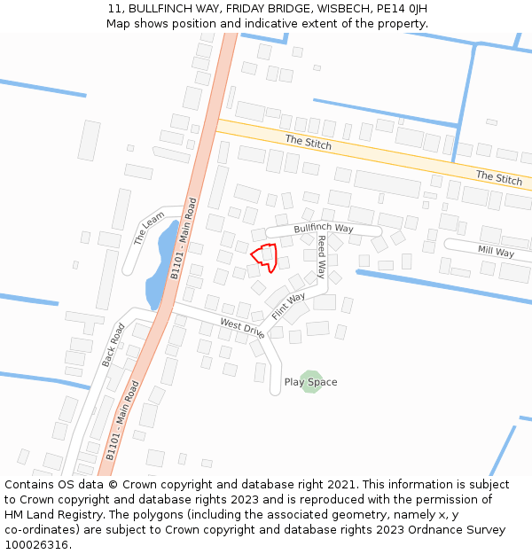 11, BULLFINCH WAY, FRIDAY BRIDGE, WISBECH, PE14 0JH: Location map and indicative extent of plot
