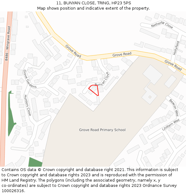 11, BUNYAN CLOSE, TRING, HP23 5PS: Location map and indicative extent of plot