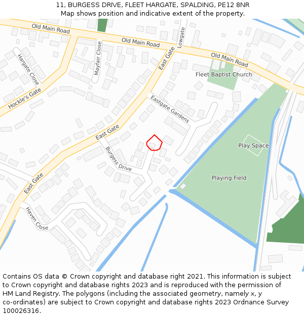 11, BURGESS DRIVE, FLEET HARGATE, SPALDING, PE12 8NR: Location map and indicative extent of plot