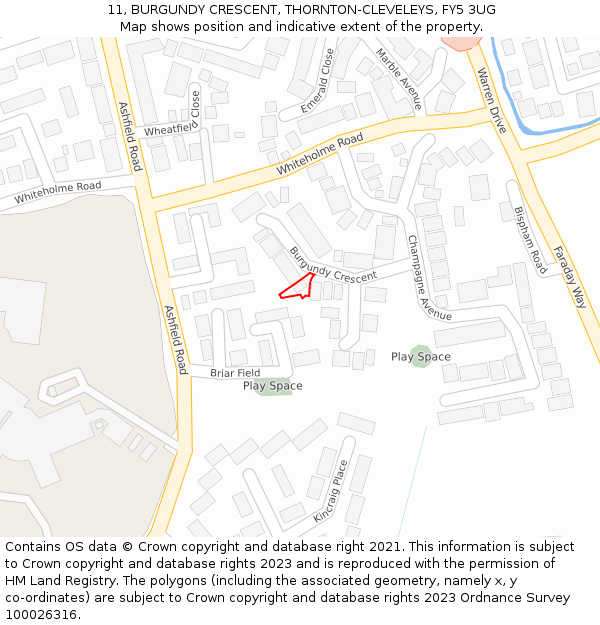 11, BURGUNDY CRESCENT, THORNTON-CLEVELEYS, FY5 3UG: Location map and indicative extent of plot