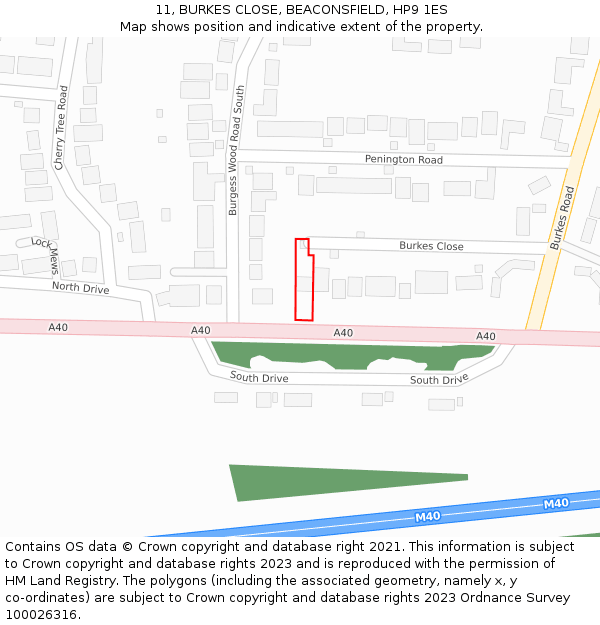 11, BURKES CLOSE, BEACONSFIELD, HP9 1ES: Location map and indicative extent of plot