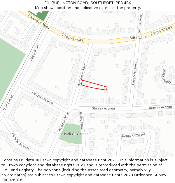 11, BURLINGTON ROAD, SOUTHPORT, PR8 4RX: Location map and indicative extent of plot