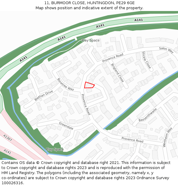 11, BURMOOR CLOSE, HUNTINGDON, PE29 6GE: Location map and indicative extent of plot