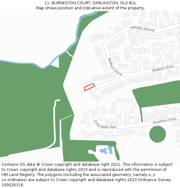 11, BURNESTON COURT, DARLINGTON, DL3 8UL: Location map and indicative extent of plot