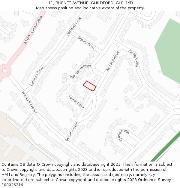 11, BURNET AVENUE, GUILDFORD, GU1 1YD: Location map and indicative extent of plot