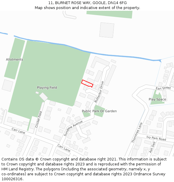 11, BURNET ROSE WAY, GOOLE, DN14 6FG: Location map and indicative extent of plot