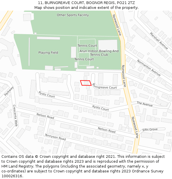 11, BURNGREAVE COURT, BOGNOR REGIS, PO21 2TZ: Location map and indicative extent of plot