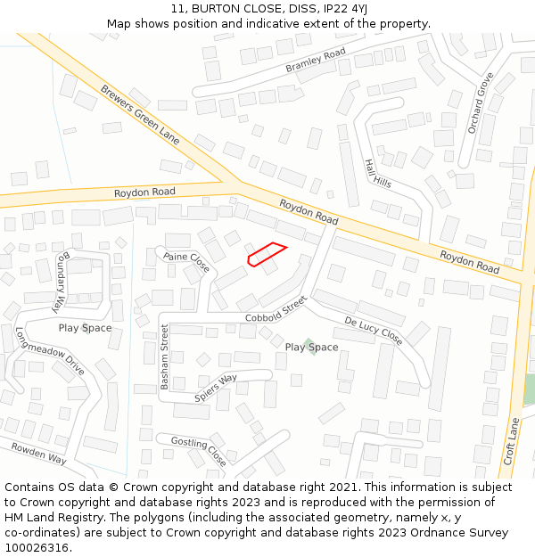 11, BURTON CLOSE, DISS, IP22 4YJ: Location map and indicative extent of plot