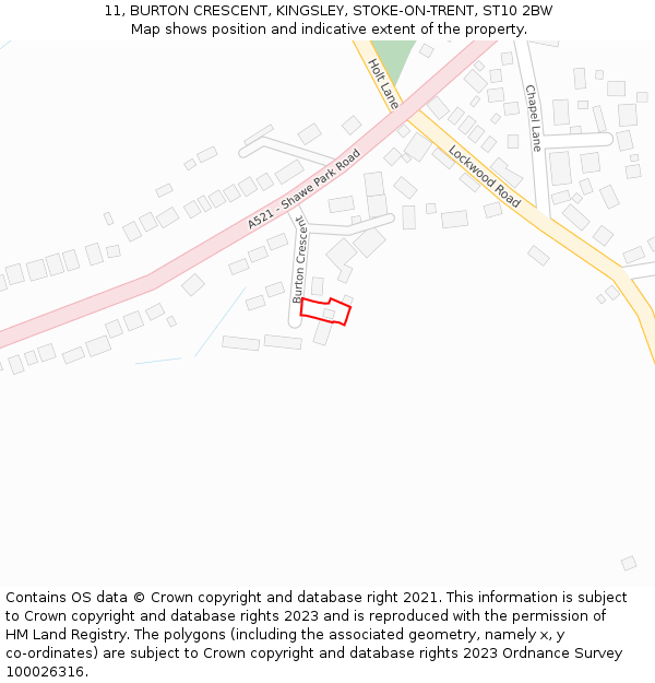 11, BURTON CRESCENT, KINGSLEY, STOKE-ON-TRENT, ST10 2BW: Location map and indicative extent of plot