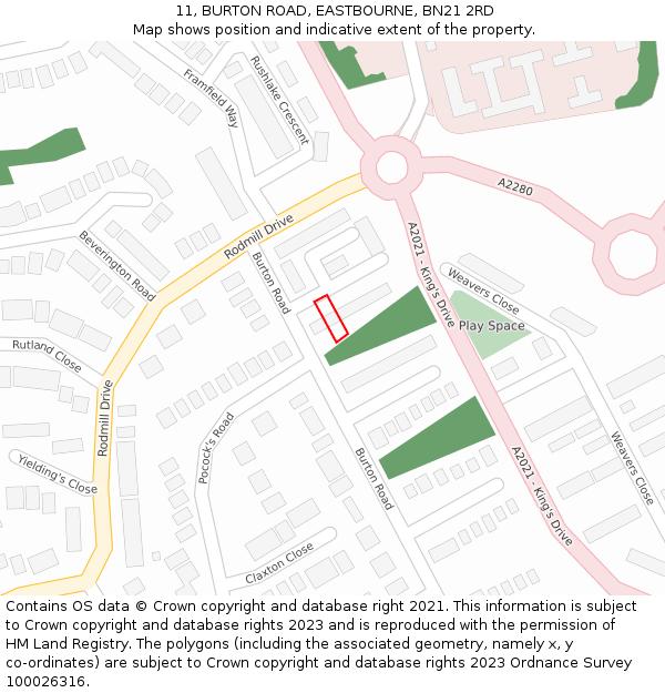 11, BURTON ROAD, EASTBOURNE, BN21 2RD: Location map and indicative extent of plot