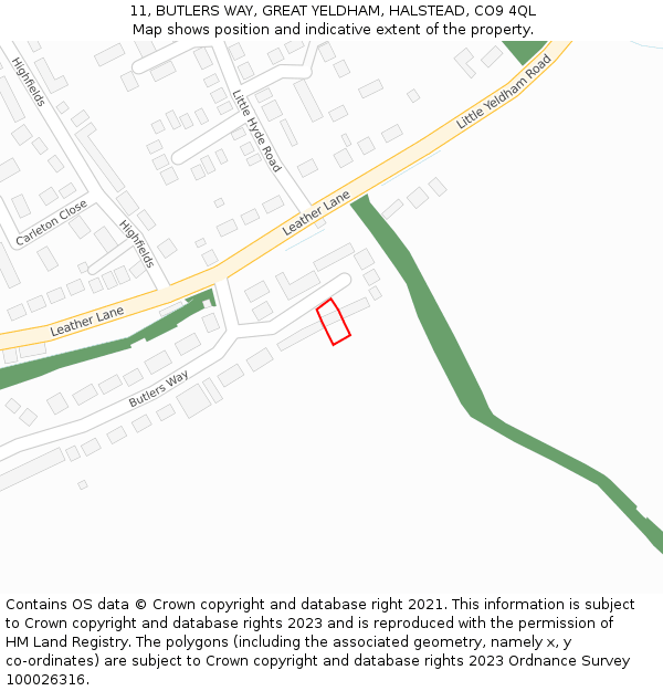 11, BUTLERS WAY, GREAT YELDHAM, HALSTEAD, CO9 4QL: Location map and indicative extent of plot