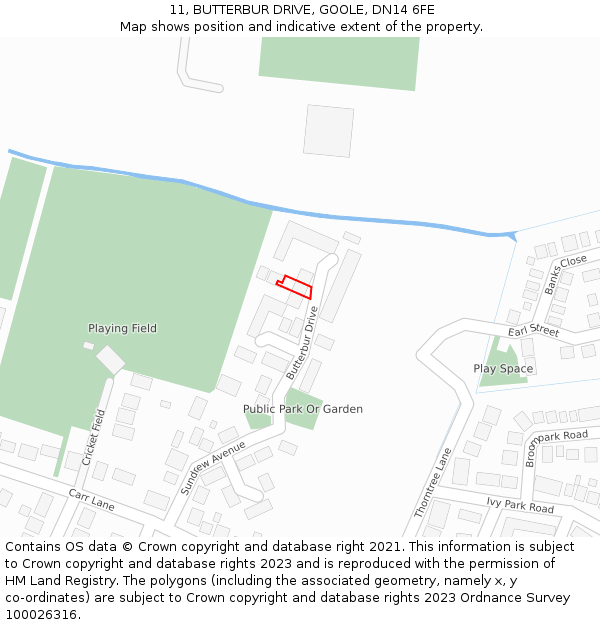 11, BUTTERBUR DRIVE, GOOLE, DN14 6FE: Location map and indicative extent of plot