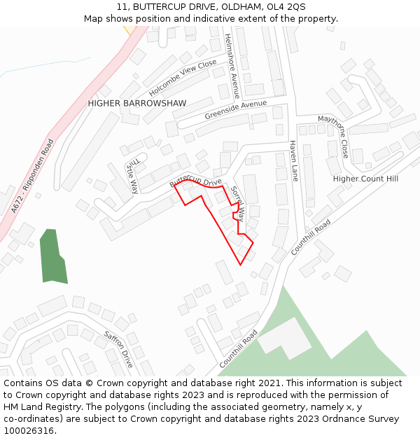 11, BUTTERCUP DRIVE, OLDHAM, OL4 2QS: Location map and indicative extent of plot