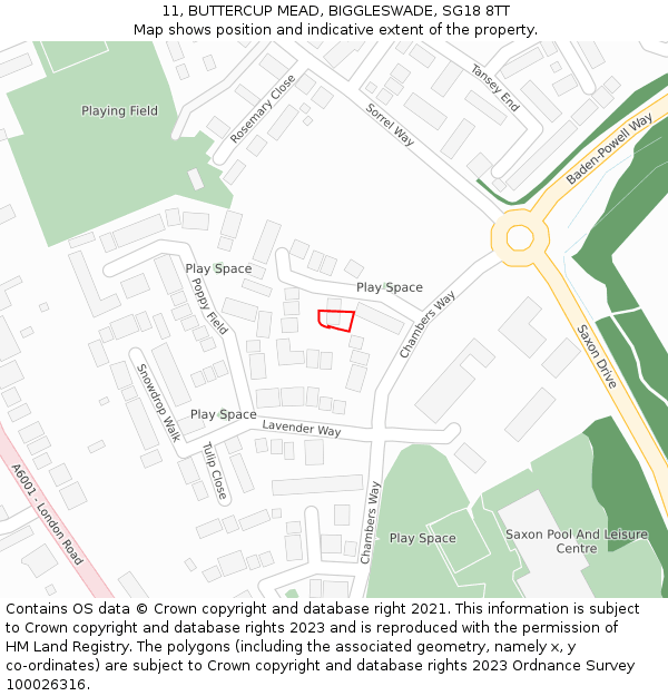 11, BUTTERCUP MEAD, BIGGLESWADE, SG18 8TT: Location map and indicative extent of plot