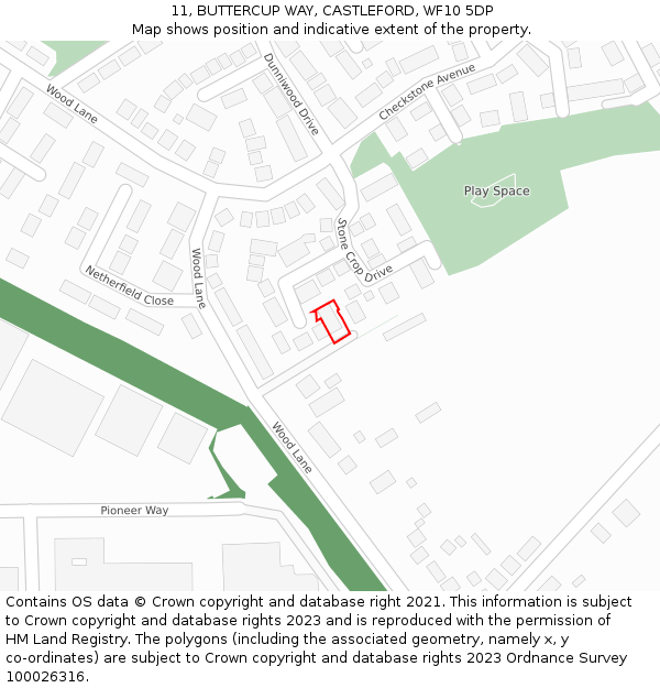 11, BUTTERCUP WAY, CASTLEFORD, WF10 5DP: Location map and indicative extent of plot