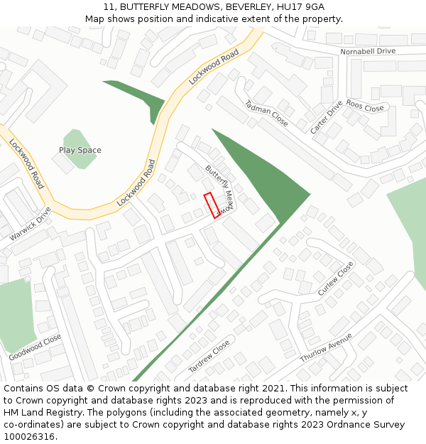11, BUTTERFLY MEADOWS, BEVERLEY, HU17 9GA: Location map and indicative extent of plot