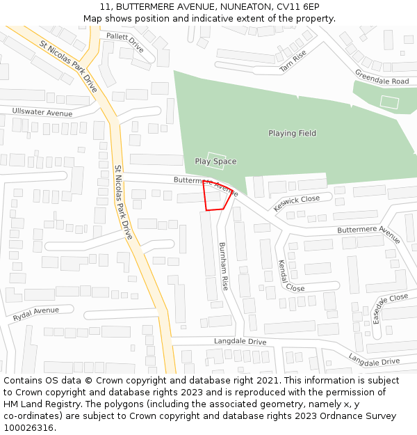 11, BUTTERMERE AVENUE, NUNEATON, CV11 6EP: Location map and indicative extent of plot