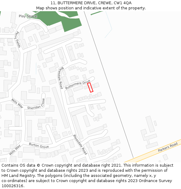 11, BUTTERMERE DRIVE, CREWE, CW1 4QA: Location map and indicative extent of plot