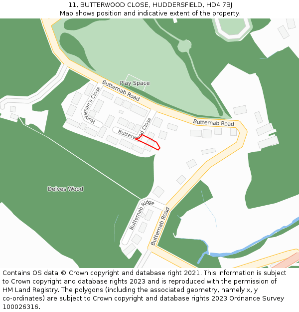 11, BUTTERWOOD CLOSE, HUDDERSFIELD, HD4 7BJ: Location map and indicative extent of plot